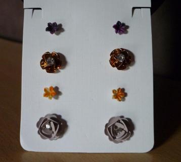 4 paars oranje grijs-bruin bronskleurige bloem oorbellen  beschikbaar voor biedingen