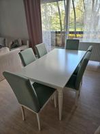Table de salle à manger en bois massif + 6 chaises, Ophalen, Zo goed als nieuw, 4 tot 6 stoelen