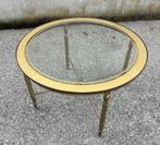 salontafel, rond, messing en glas, Huis en Inrichting, Ophalen, Gebruikt, 50 tot 75 cm, Rond