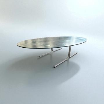 Vintage XL glazen coffee table /salontafel met chromen frame beschikbaar voor biedingen