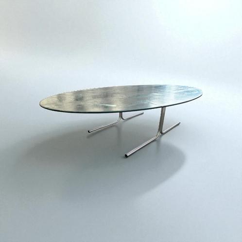 Vintage XL glazen coffee table /salontafel met chromen frame, Antiek en Kunst, Antiek | Meubels | Tafels, Ophalen of Verzenden