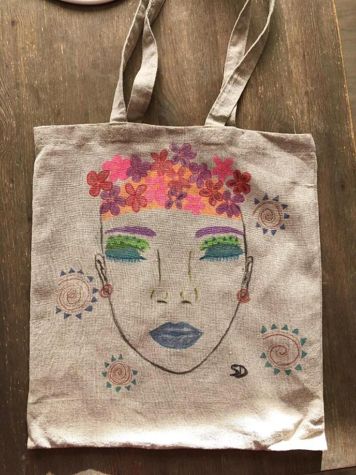 Hippe tote bag Upway met unieke tekening, Handtassen en Accessoires, Tassen | Damestassen, Nieuw, Shopper, Beige, Ophalen of Verzenden