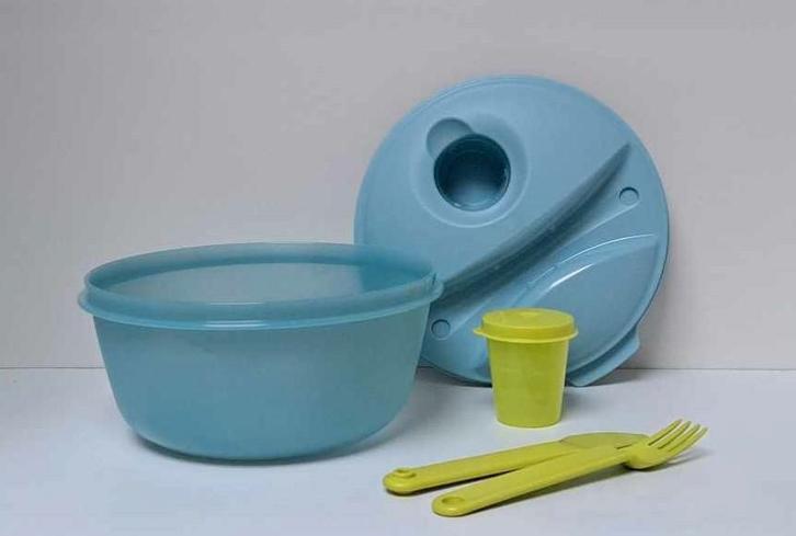 Tupperware™ « Sla Party » 1,5 liter - blauw en groen, Huis en Inrichting, Keuken | Tupperware, Nieuw, Bus of Trommel, Blauw, Groen
