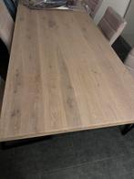 Massief eiken tafel met stalen onderstel (zeer stevig), Huis en Inrichting, Ophalen, Eikenhout, 200 cm of meer, Zo goed als nieuw