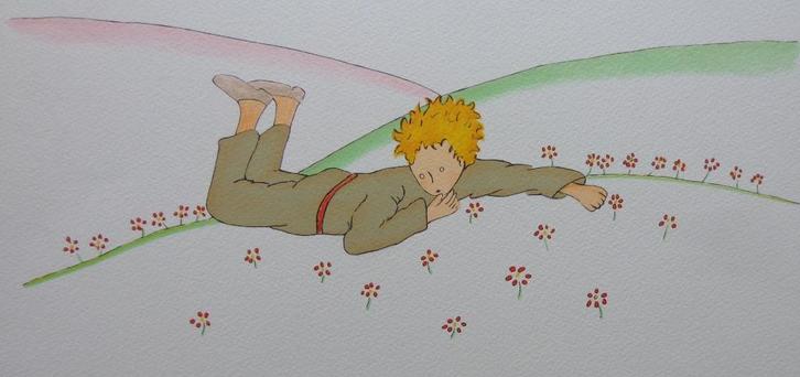 ANTOINE DE SAINT-EXUPERY / PETIT PRINCE / KLEURLITHO 40x31cm, Antiek en Kunst, Kunst | Litho's en Zeefdrukken, Ophalen of Verzenden