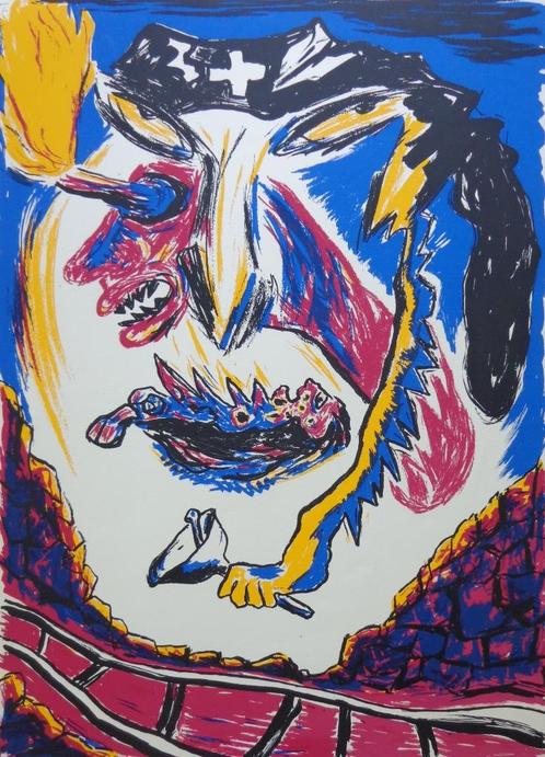 MARK KENNES / TYPISCHE FIGURATIE / KLEURZEEFDRUK / 76x56cm, Antiek en Kunst, Kunst | Litho's en Zeefdrukken, Ophalen of Verzenden