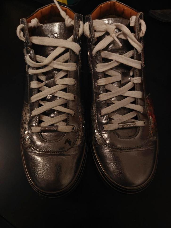 Jimmy Choo high-top sneakers – metallic leer + pailetten, Kleding | Dames, Schoenen, Gedragen, Sneakers, Ophalen