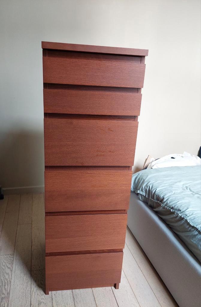 Ikea Malm bruin dressoir - 6 laden + spiegel, Huis en Inrichting, Kasten | Ladekasten, Gebruikt, Ophalen