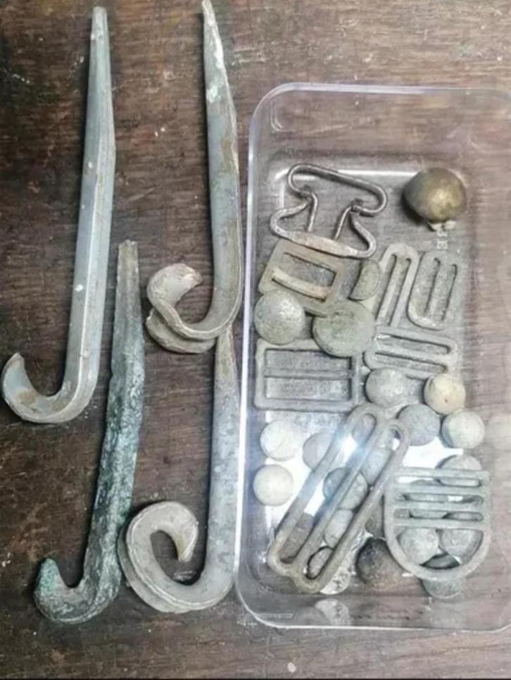 Set gespen, haringen, knoop, schrapnel, terrain, WW1, Verzamelen, Militaria | Algemeen, Verzenden