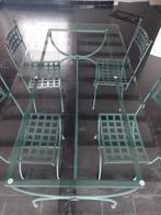 Table en verre et fer forgé + 4 chaises, Maison & Meubles, Salles à manger complètes, Enlèvement, Comme neuf, 4 à 6 chaises