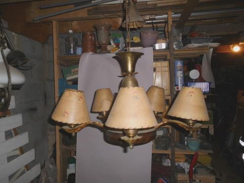 4 vintage lusters en wandlamp, Huis en Inrichting, Lampen | Wandlampen, Gebruikt, Glas, Hout, Metaal, Ophalen
