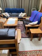 Houten Salon hout niet behandeld leder kussens, Ophalen, Gebruikt, Klassiek  1 zit , 2 zit, 3 zit., Hout