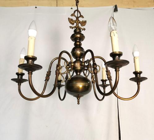 Grote oude koperen luster B 80 + kleine luster in koper B 40, Antiek en Kunst, Antiek | Verlichting, Ophalen
