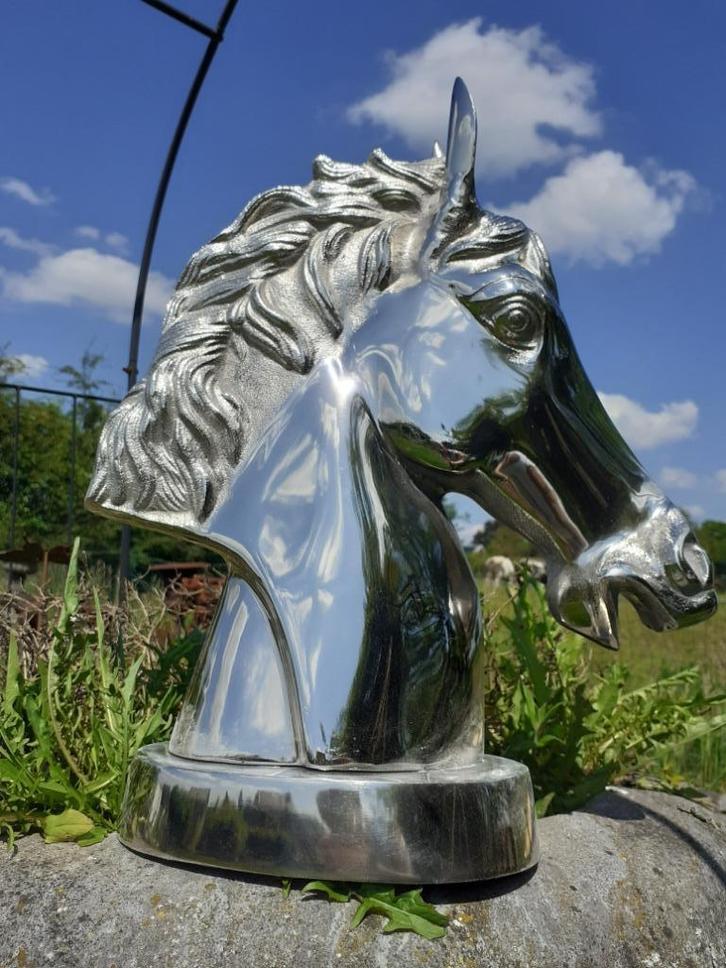 PRACHTIG PAARDENHOOFD GEMAAKT VAN GEGOTEN ALUMINIUM, Tuin en Terras, Tuinbeelden, Nieuw, Dierenbeeld, Overige materialen, Ophalen of Verzenden