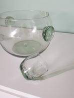 Vintage glazen punch bowl / kom met lepel en deksel, Ophalen