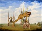 Huile sur panneau La ville mirage signe Carl prevot, Antiek en Kunst, Ophalen of Verzenden