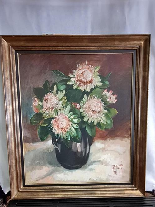 Geen stil, wel explosief leven prikarme Pink Protea's, Antiek en Kunst, Kunst | Schilderijen | Klassiek, Ophalen