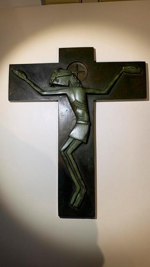Vintage - Bronzen kruisbeeld - Gesigneerd, Antiek en Kunst, Kunst | Beelden en Houtsnijwerken, Ophalen of Verzenden