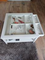 Witte salontafel,met glasplaat en schuif., 50 tot 100 cm, Ophalen of Verzenden, Glas, Zo goed als nieuw