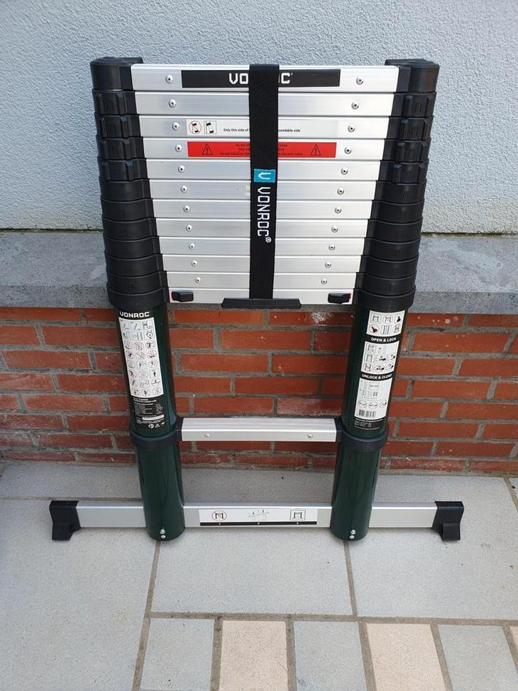 Vonroc Pro Telescopische ladder. 3,8m met softclose., Doe-het-zelf en Bouw, Ladders en Trappen, Zo goed als nieuw, Ladder, Ophalen