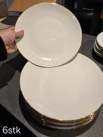 6 Witte platte borden met gouden rand, Huis en Inrichting, Keuken | Servies, Ophalen