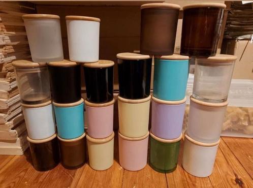 64 Kaars houder bamboe deksel potjes met deksel houten lont, Huis en Inrichting, Woonaccessoires | Kandelaars en Kaarsen, Zo goed als nieuw