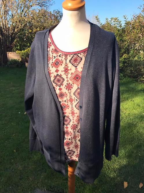 M48 T-shirt met gilet assorti E5mode, Kleding | Dames, Blouses en Tunieken, Zo goed als nieuw, Maat 46/48 (XL) of groter, Blauw