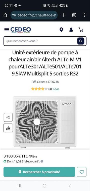 Unité extérieure altech 9.5kw neuve, Enlèvement