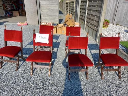 Stoelen rode stoffering, Maison & Meubles, Chaises, Utilisé, Cinq, Six Chaises ou plus, Bois, Tissus, Rouge, Enlèvement