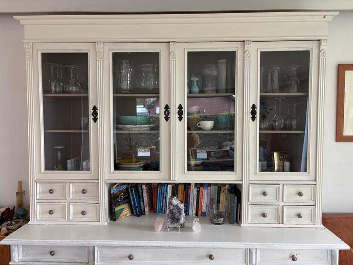 Vitrine wandkast oude den, wit geverfd, Huis en Inrichting, Kasten | Vitrinekasten, Ophalen