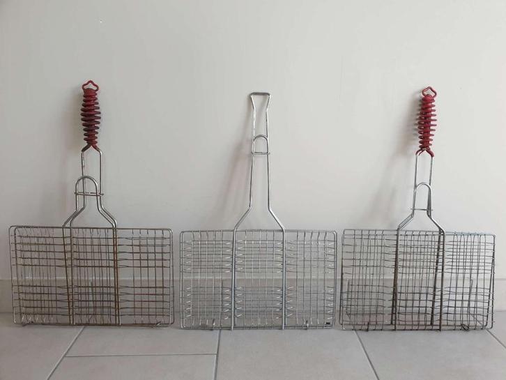 3x BBQ korf klemrooster opvouwbare grillmand hamburgergrill, Tuin en Terras, Barbecue-accessoires, Ophalen of Verzenden