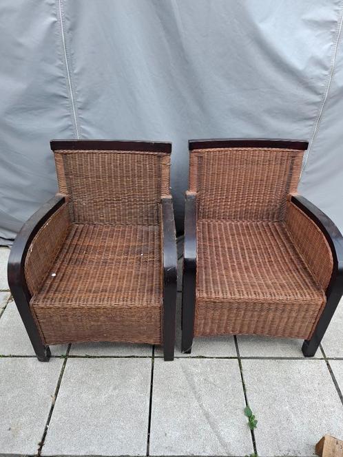 2 x Rieten tuinzetels, Tuin en Terras, Tuinstoelen, Gebruikt, Hout, Ophalen
