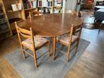 Houten tafel + 4 stoelen, Ophalen, Gebruikt, Vintage, Vier personen