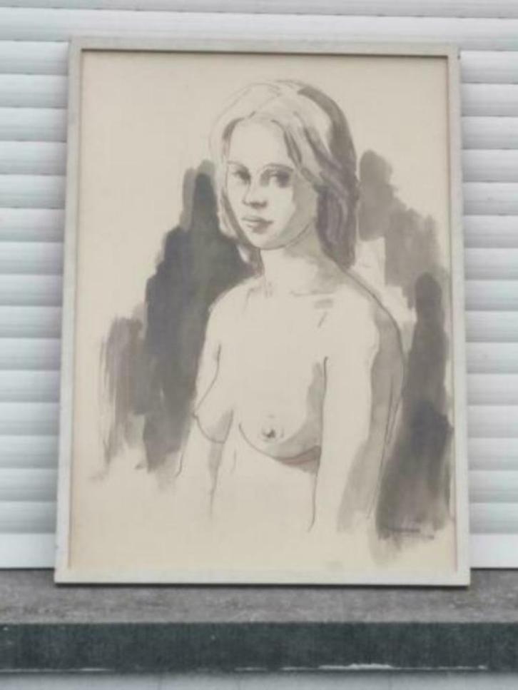 lavis femme signe van berckelaer 72, Antiek en Kunst, Kunst | Schilderijen | Klassiek, Ophalen of Verzenden