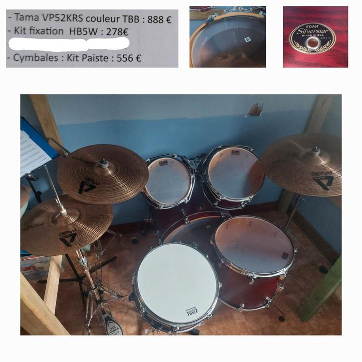 Batterie Tama silverstar et Cymbales Paiste (Fixation HB5W), Musique & Instruments, Batteries & Percussions, Utilisé, Tama, Enlèvement