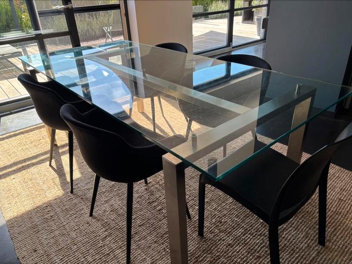 Table de salle à manger en verre 2m20 x 1m en bon état., Maison & Meubles, Tables | Tables à manger, Utilisé, 100 à 150 cm, 200 cm ou plus