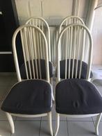 Eetkamerstoelen wit hout met grijs stof, Huis en Inrichting, Stoelen, Ophalen, Gebruikt, Vier, Grijs