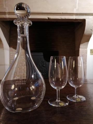 Ensemble neuf carafe et 2 verres à porto Val Saint Lambert