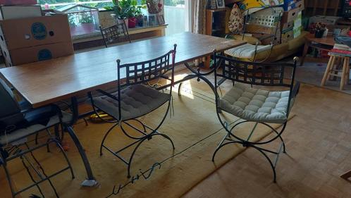 Rechthoekige tafel van hout en smeedijzer, Huis en Inrichting, Tafels | Eettafels, Gebruikt, 50 tot 100 cm, 200 cm of meer, Vijf personen of meer