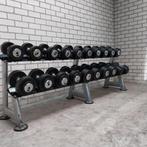 Rubber dumbells set 12 kilo tot 32 kilo + dumbel opberg rek, Ophalen, Zo goed als nieuw