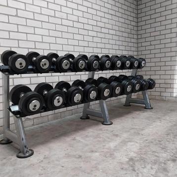 Rubber dumbells set 12 kilo tot 32 kilo + dumbel opberg rek  beschikbaar voor biedingen
