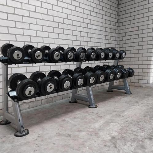 Rubber dumbells set 12 kilo tot 32 kilo + dumbel opberg rek, Sport en Fitness, Fitnessmaterialen, Zo goed als nieuw, Ophalen