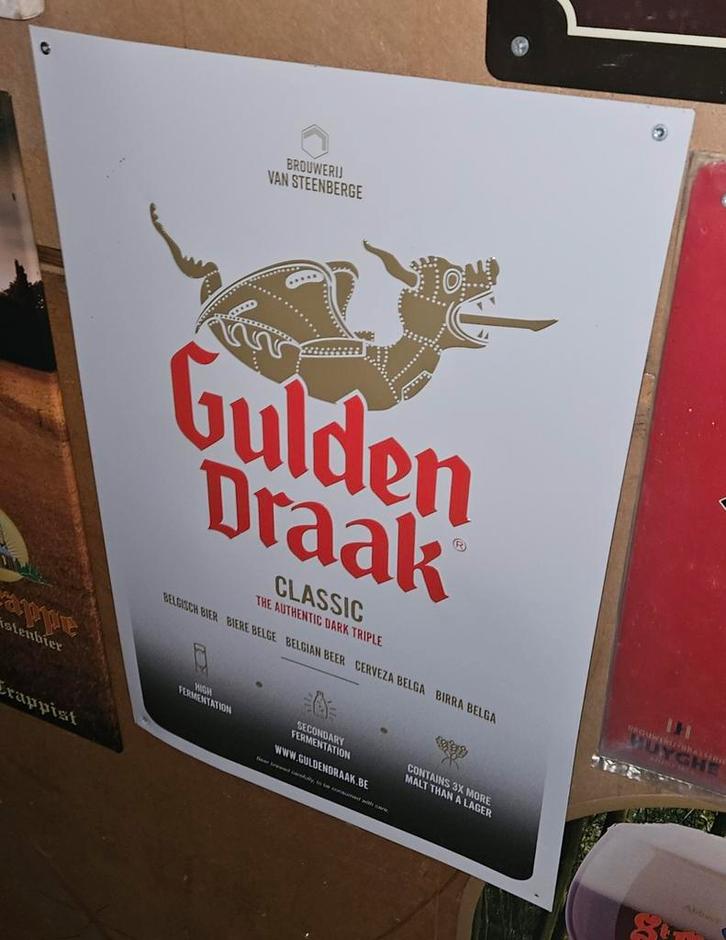 Panneau publicitaire classique Gulden Draak, Collections, Marques de bière, Comme neuf, Enlèvement ou Envoi