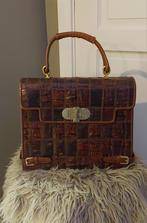 Vintage handtas Bruin Croco leer, Handtassen en Accessoires, Tassen | Damestassen, Ophalen, Gebruikt, Bruin, Handtas