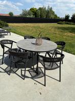 Ronde tuin-eetset – tafel + 6 stoelen (zwart/grijs), Tuin en Terras, Ophalen, Overige materialen, Gebruikt, 6 zitplaatsen