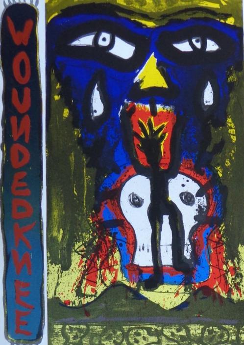 FRED BERVOETS / WOUNDED KNEE / KLEURZEEFDRUK / 92x58cm / SIG, Antiek en Kunst, Kunst | Litho's en Zeefdrukken, Ophalen of Verzenden