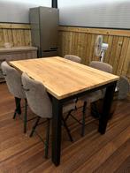 Mooie houten tafel + 6 stoelen, Inclusief barstoelen, Zo goed als nieuw, Ophalen