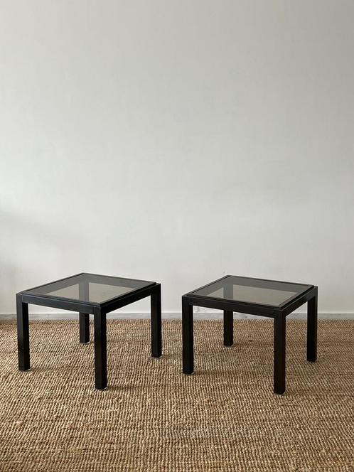 Vintage stalen bijzettafels rookglas jaren 70 retro design, Huis en Inrichting, Tafels | Bijzettafels, Zo goed als nieuw, Ophalen