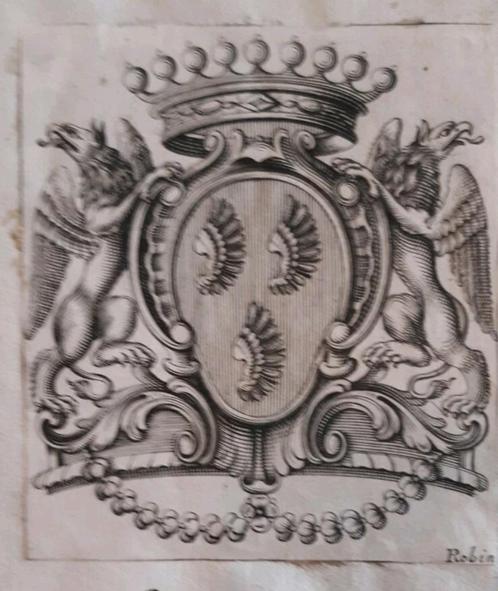 Ex-libris+Prent+Jean Baptiste Claude Robin+Watteville, Antiek en Kunst, Kunst | Etsen en Gravures, Ophalen of Verzenden