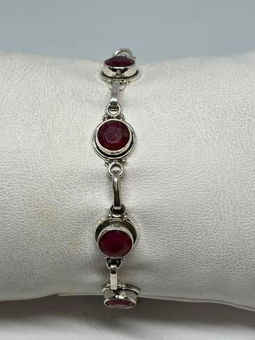 Elegante Zilveren Armband met Echte Robijn, Enlèvement ou Envoi, Avec pierre précieuse, Argent, Neuf